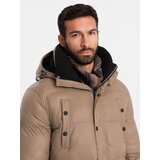 Ombre Men's long puffer jacket with snap pockets - brown | Eponuda.ba