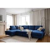 Miuform Temno modra raztegljiva kotna sedežna garnitura iz rebrastega žameta (levi kot) Lofty Lilly – | Shoptok.si