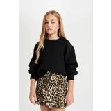 Defacto Girl's Black Standard Fit Crew Neck Knit Patterned Sweater C9555A824Wn