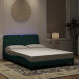 Maison Chic Posteljni okvir - Dvoposteljna postelja - Zakonska postelja z LED lučkami temno zelen 140x190 cm žamet, (21695349) | Shoptok.si