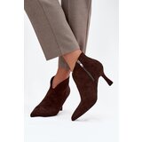 Boto Low Women's Ankle Boots On Heel Eco Suede Chocolate Jolivra | Shoptok.si