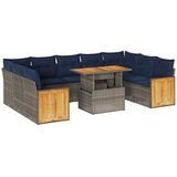  10-dijelni set vrtnih sofa poliratan i bagrem s jastucima sivi | shoptok.hr
