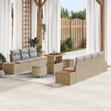 vidaXL 10-delni set vrtnih kavčev z blazinami bež poli ratan acacia | Shoptok.si