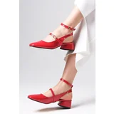 Mio Gusto Audrey Red Patent Leather Open Back Short Heels Women's Shoes.