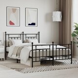 vidaXL Kovinski posteljni okvir z vzglavjem in vznožjem črn 150x200 cm | Shoptok.si