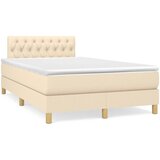 vidaXL Box spring postelja z vzmetnico LED krem 120x190 cm blago | Shoptok.si