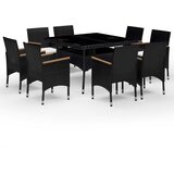  9-dijelni vrtni blagovaonski set poliratan i drvo bagrema crni | shoptok.hr