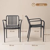  Set od 4 vrtne stolice koje se mogu slagati jedna na drugu s letvičastim naslonima za ruke ergonomske tamno sive | shoptok.hr