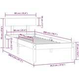  Okvir za krevet od masivne borovine crni 90 x 200 cm | shoptok.hr