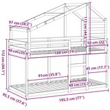  Krevet na kat s krovom bijeli 90 x 190 cm od masivne borovine - Bijela 90 x 190 cm | shoptok.hr