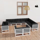 The Living Store Vrtna sedežna garnitura 12-delna z blazinami bela borovina - Vrtna Sedežna Garnitura, (21465739) | Shoptok.si