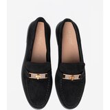 Shelvt Black suede loafers with elegant gold decoration | shoptok.hr