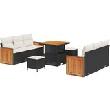  9-delni vrtni sofa set s blazinami črn poli ratan akacija | Shoptok.si