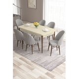 Hanah home trpezarijski set Roz, sto na razvlačenje i 6 stolica, krem ploča, noge boje oraha, siva tkanina Babyface | Eponuda.com