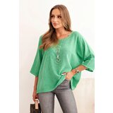 Kesi Włoski Women's linen-cotton blouse with short sleeves green | shoptok.hr