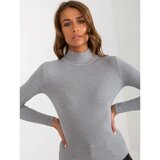 Fashion Hunters Gray ribbed turtleneck fitted sweater Cene
