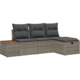vidaXL 4-delni vrtni kavč set z blazinami sivi poli ratan | Shoptok.si