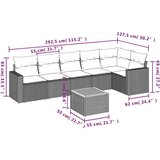  Vrtna garnitura - 7-dijelni set vrtnih sofa od poliratana s jastucima sivi - Siva kutna + 2x Sofa + 3x srednja + stol 1 | shoptok.hr