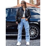 DStreet Spodnie damskie URBANVI jeansowe cargo wysoki stan z szerokimi nogawkami jasno niebieskie Cene