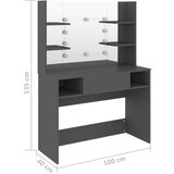 vidaXL Toaletna mizica z LED lučkami 100x40x135 cm MDF siva | Shoptok.si