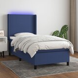 vidaXL Box spring postelja z vzmetnico LED modra 100x200 cm blago Cene