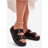 Boto Ladies Sandals With Golden Buckles On Platform Black Virvania Cene