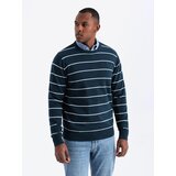 Ombre Casual men's sweater with horizontal stripes - navy blue | Eponuda.ba