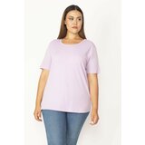 Şans Women's Plus Size Lilac Cotton Fabric Crew Neck Short Sleeve Blouse Cene