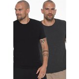 Dewberry DOUBLE SET T8569 BIKE COLLAR MEN'S T-SHIRT-BLACK-ANTHRACITE