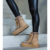 Gemre Beige lace-up platform snow boots decorated with embroidery Mckenzie | Shoptok.si
