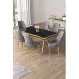 Hanah home trpezarijski set Vae, sto i 6 stolica, ploča u dekoru Sonata, zlatne noge, siva tkanina Babyface | Eponuda.com
