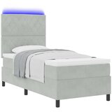  LED Box Spring Krevet Svijetlo siva 90 x 190 cm tkanina | shoptok.hr