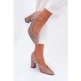 VINCEZA Embellished Mesh Heels On Heel Beige 62211 | Shoptok.si