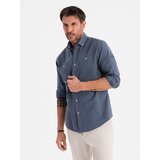 Ombre Men's linen shirt with classic collar and pockets REGULAR FIT - blue | shoptok.hr