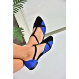 Fox Shoes B726881802 Women's Sax-Blue/Black Suede Flats Cene