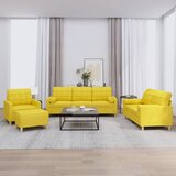 vidaXL Sedežna garnitura 4-delna z vzglavniki svetlo rumeno blago | Shoptok.si