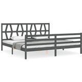 The Living Store Posteljni okvir z vzglavjem siv 200x200 cm trden les - Posteljni Okvir, (21527860) | Shoptok.si