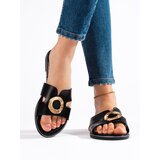 Shelvt Women's black flat flip flops Cene