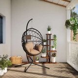 vidaXL Viseči stol jajček s stojalom taupe ratan in jeklo | Shoptok.si