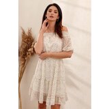 Fasardi Dress with Spanish neckline with colored dots, cream color | shoptok.hr