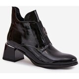 Zazoo Leather Lacquered Block Heel Boots with Decorative Detail Insulated | shoptok.hr