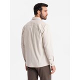 Ombre Men's REGULAR FIT cotton shirt with buttoned pockets - cream | Shoptok.si