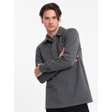 Ombre Men's structured knit polo collar sweatshirt - graphite melange Cene