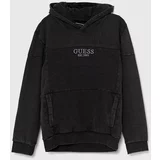 Guess Otroški bombažen pulover črna barva, s kapuco, L4YQ09 KAX74