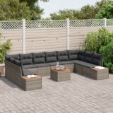 vidaXL 11-dijelni set vrtnih kauča s jastučićima siva poli ratan akacija | shoptok.hr