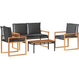 Maison Chic Seti vrtnega pohištva - Vrtna garnitura - Vrtni pohištvo set 4-delna z blazinami črn poli ratan, (21819917) | Shoptok.si
