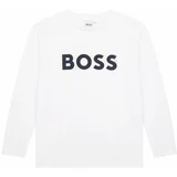Boss Otroška bombažna majica z dolgimi rokavi bela barva