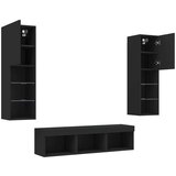 5-dijelni zidni TV elementi s LED svjetlima crni drveni | shoptok.hr