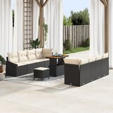 vidaXL 11-delni set vrtne garniture z blazinami Črna Poli ratan Akacija | Shoptok.si