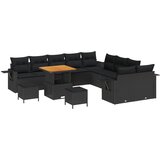 vidaXL 13-delni set vrtnih sofa s blazinami Črna Poly Ratan Akacija, 3-delni set vrtne jedilnice s blazinami Črna Poly Ratan Akacija Cene